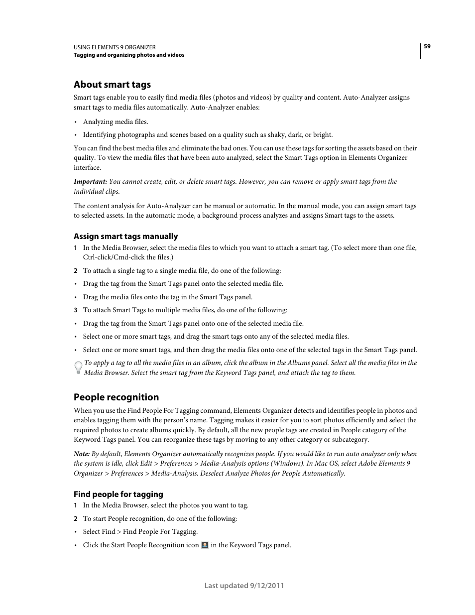 About smart tags, Assign smart tags manually, People recognition | Find people for tagging | Adobe Elements Organizer 9 User Manual | Page 63 / 180