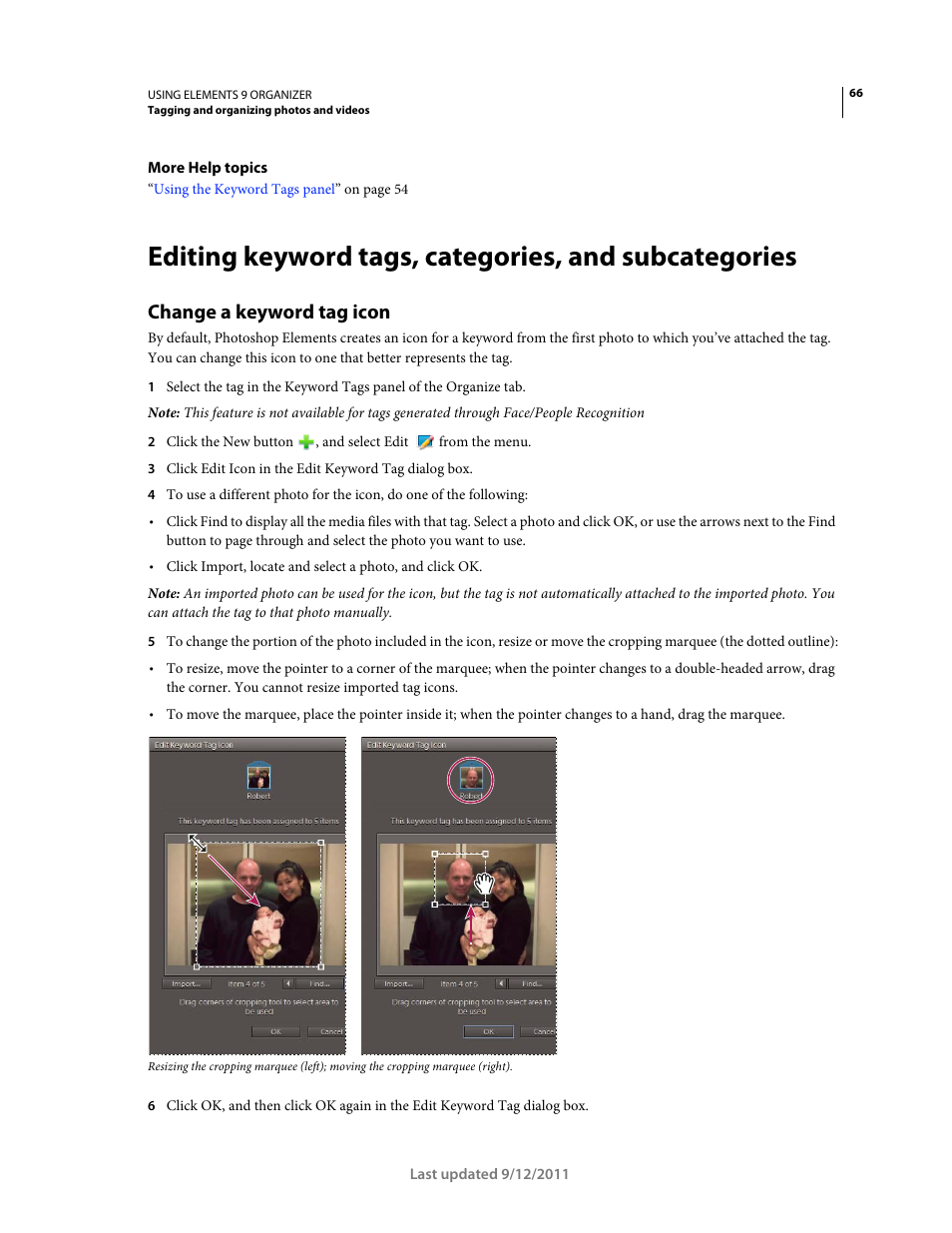 Change a keyword tag icon, Change the icon, see | Adobe Elements Organizer 9 User Manual | Page 70 / 180