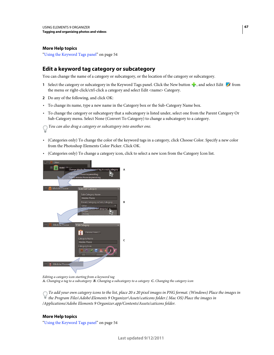 Edit a keyword tag category or subcategory | Adobe Elements Organizer 9 User Manual | Page 71 / 180