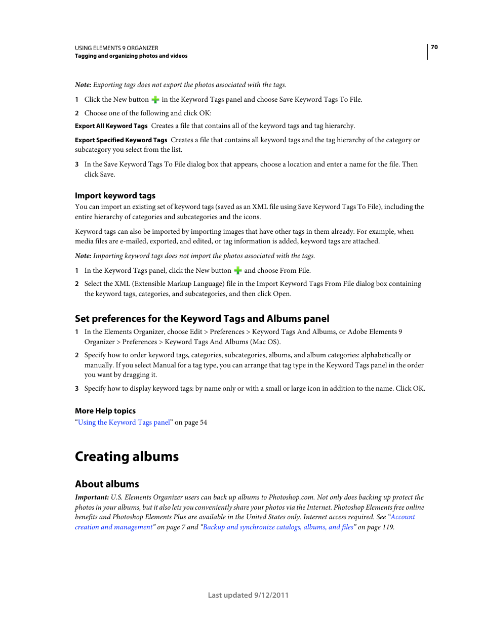 Import keyword tags, Creating albums, About albums | Adobe Elements Organizer 9 User Manual | Page 74 / 180