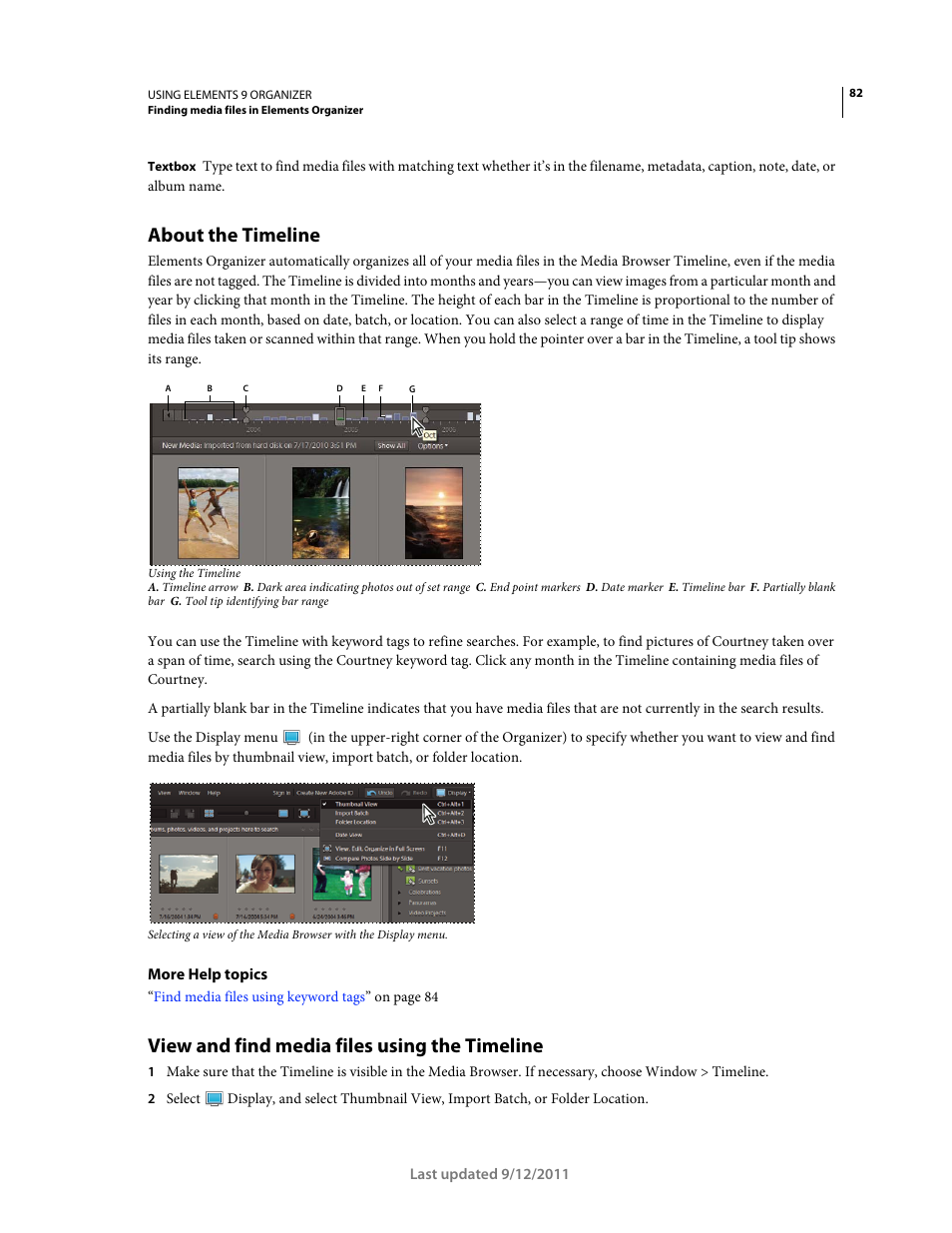 About the timeline, View and find media files using the timeline | Adobe Elements Organizer 9 User Manual | Page 86 / 180