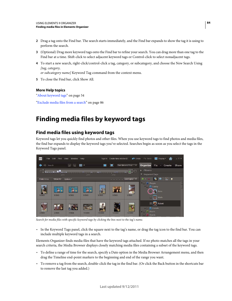 Finding media files by keyword tags, Find media files using keyword tags | Adobe Elements Organizer 9 User Manual | Page 88 / 180
