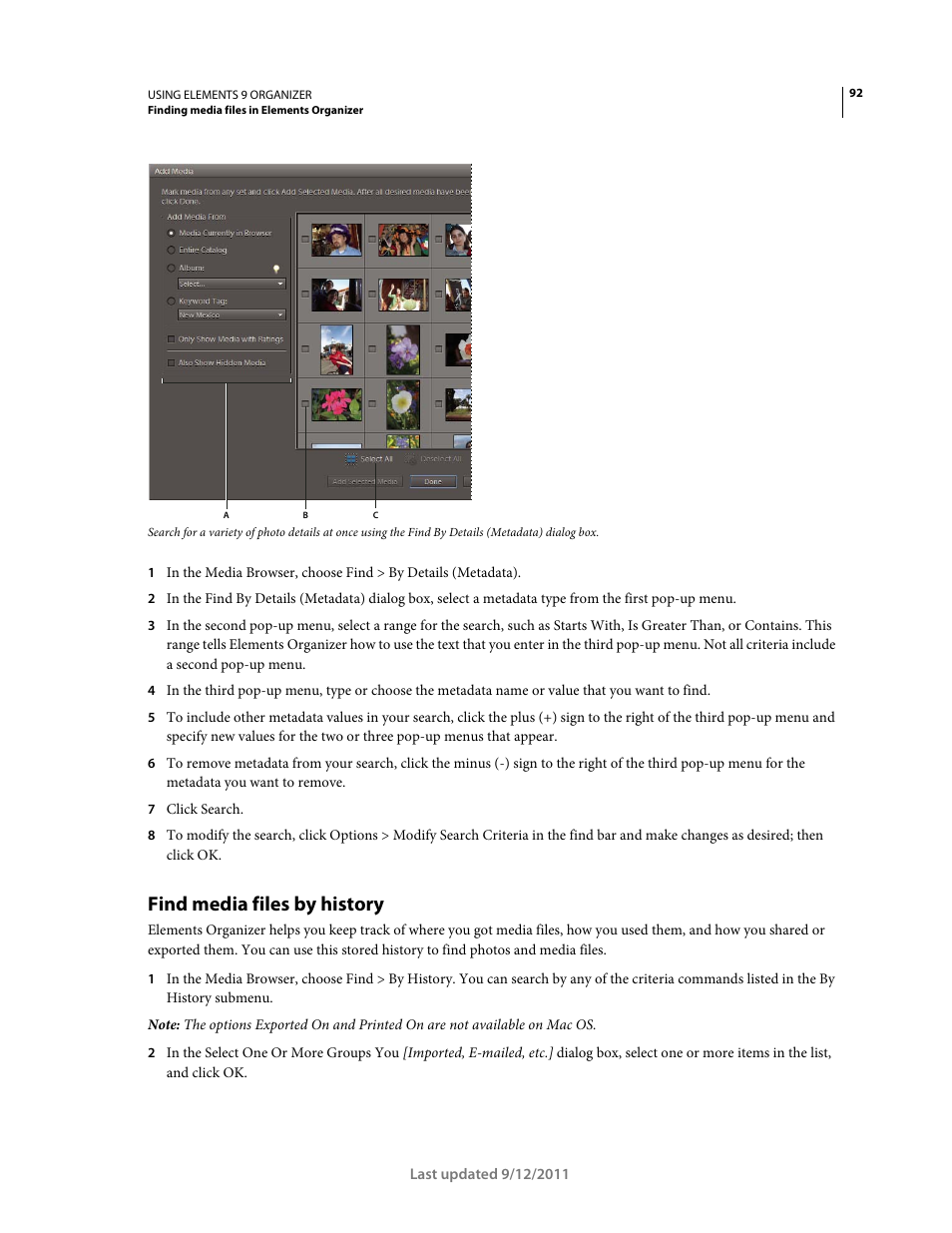 Find media files by history | Adobe Elements Organizer 9 User Manual | Page 96 / 180
