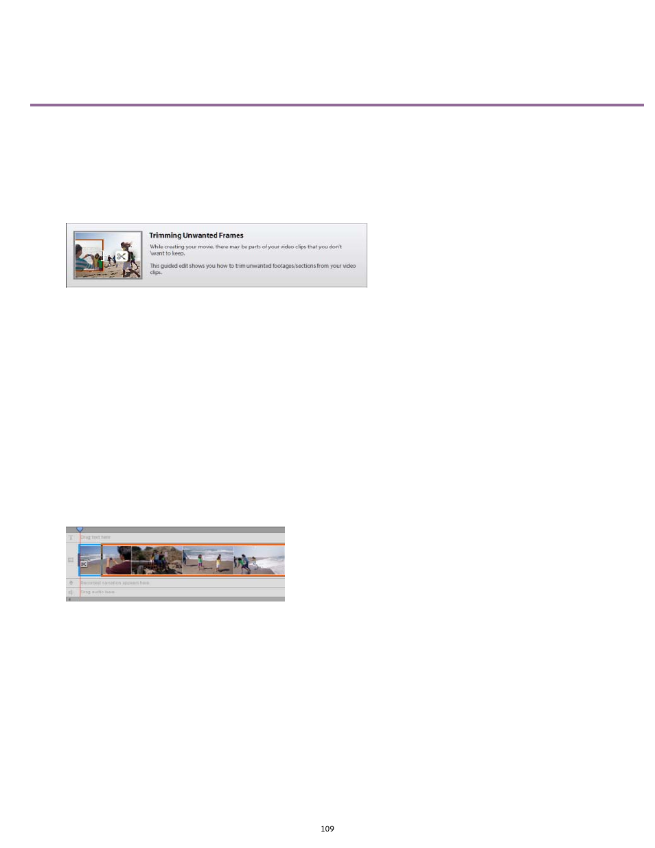 Trimming unwanted frames - guided edit | Adobe Premiere Elements 12 User Manual | Page 113 / 319