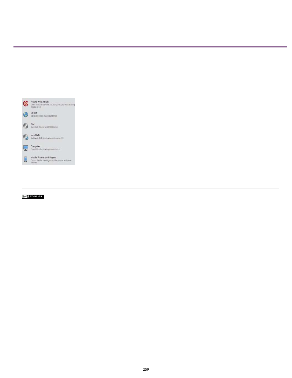 Sharing from the publish and share panel | Adobe Premiere Elements 12 User Manual | Page 263 / 319