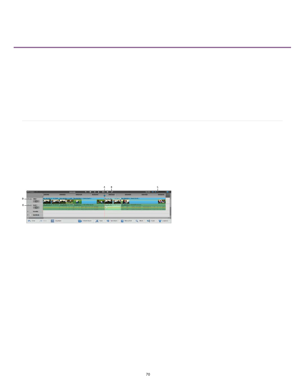 Arranging clips in the expert view timeline | Adobe Premiere Elements 12 User Manual | Page 74 / 319