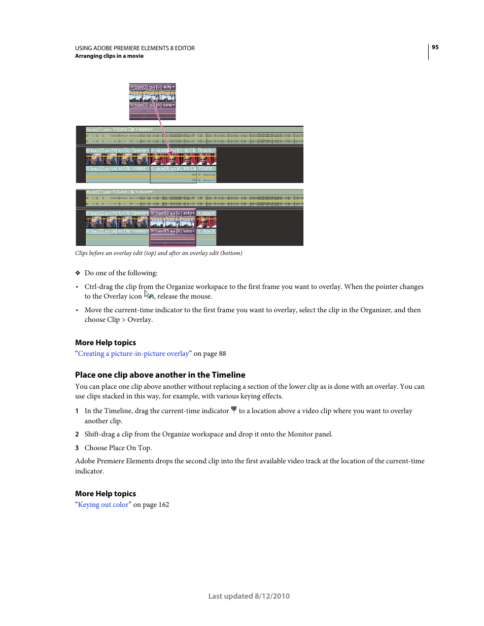 Place one clip above another in the timeline | Adobe Premiere Elements 8 User Manual | Page 100 / 313