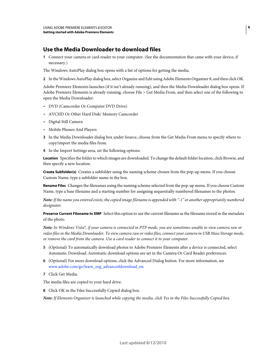 Use the media downloader to download files | Adobe Premiere Elements 8 User Manual | Page 11 / 313