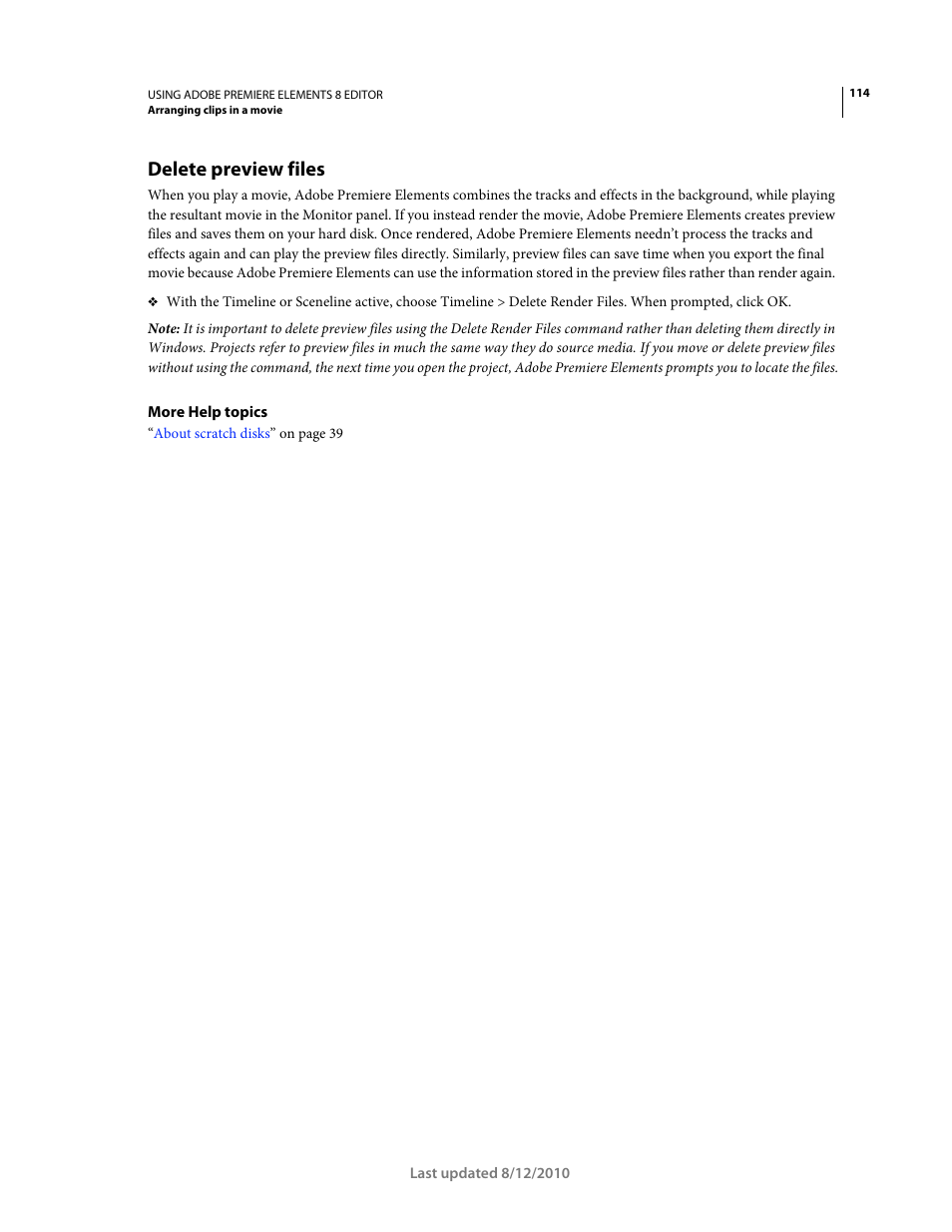 Delete preview files | Adobe Premiere Elements 8 User Manual | Page 119 / 313