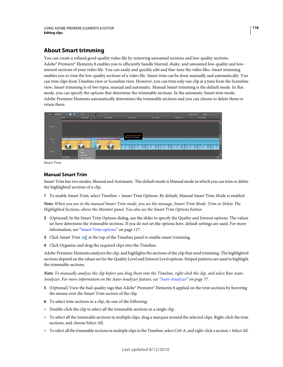 About smart trimming, Manual smart trim, About | Smart trimming | Adobe Premiere Elements 8 User Manual | Page 121 / 313