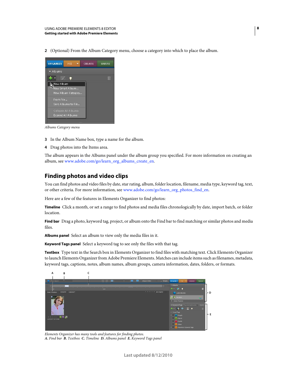 Finding photos and video clips | Adobe Premiere Elements 8 User Manual | Page 13 / 313