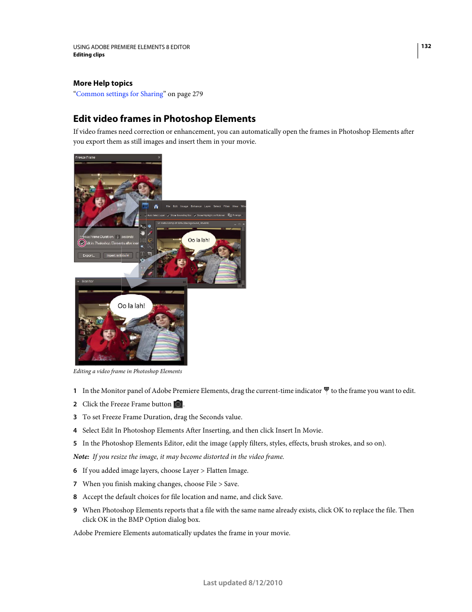 Edit video frames in photoshop elements | Adobe Premiere Elements 8 User Manual | Page 137 / 313