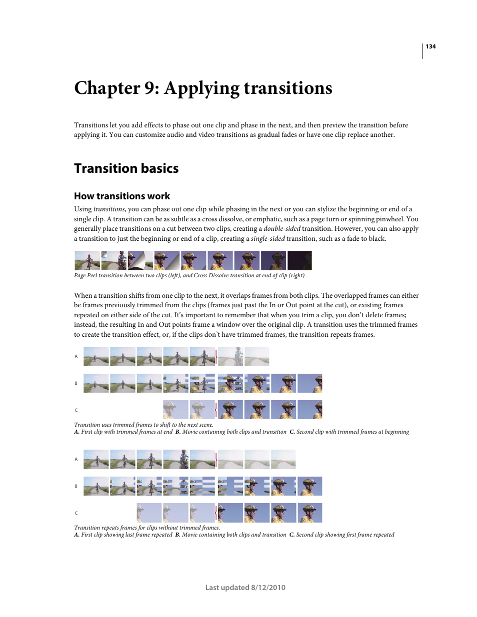 Chapter 9: applying transitions, Transition basics, How transitions work | Adobe Premiere Elements 8 User Manual | Page 139 / 313