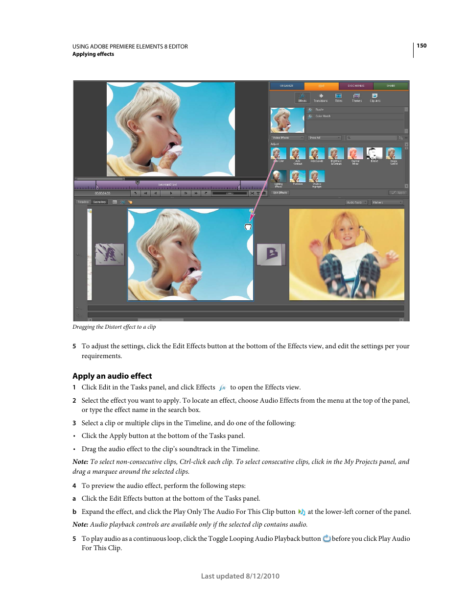 Apply an audio effect | Adobe Premiere Elements 8 User Manual | Page 155 / 313