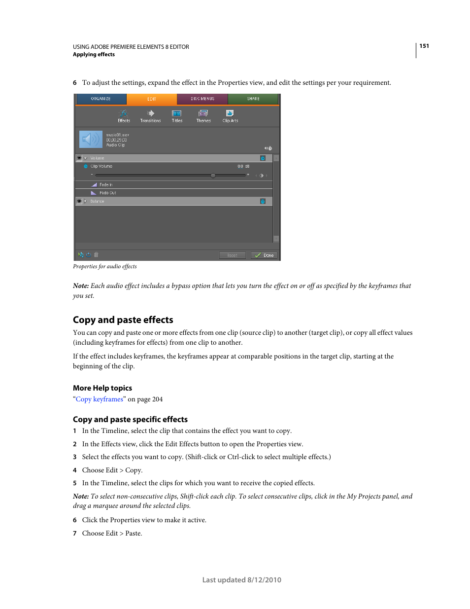 Copy and paste effects, Copy and paste specific effects | Adobe Premiere Elements 8 User Manual | Page 156 / 313