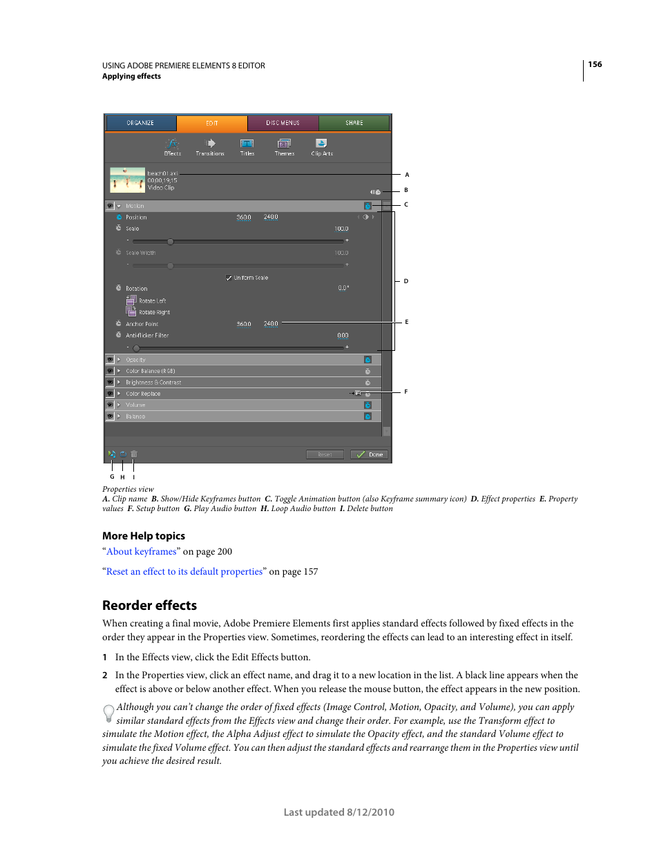 Reorder effects | Adobe Premiere Elements 8 User Manual | Page 161 / 313