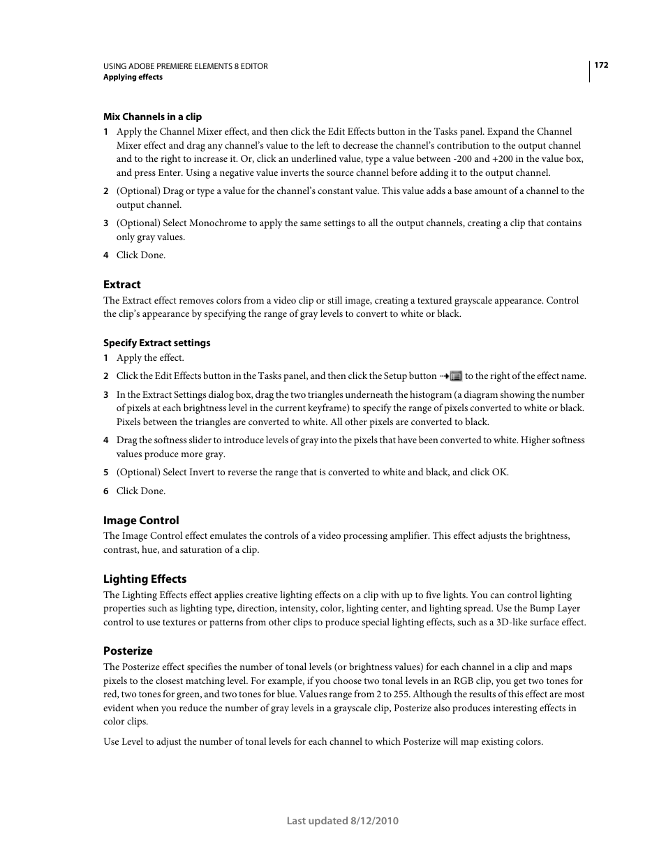 Extract, Image control, Lighting effects | Posterize | Adobe Premiere Elements 8 User Manual | Page 177 / 313