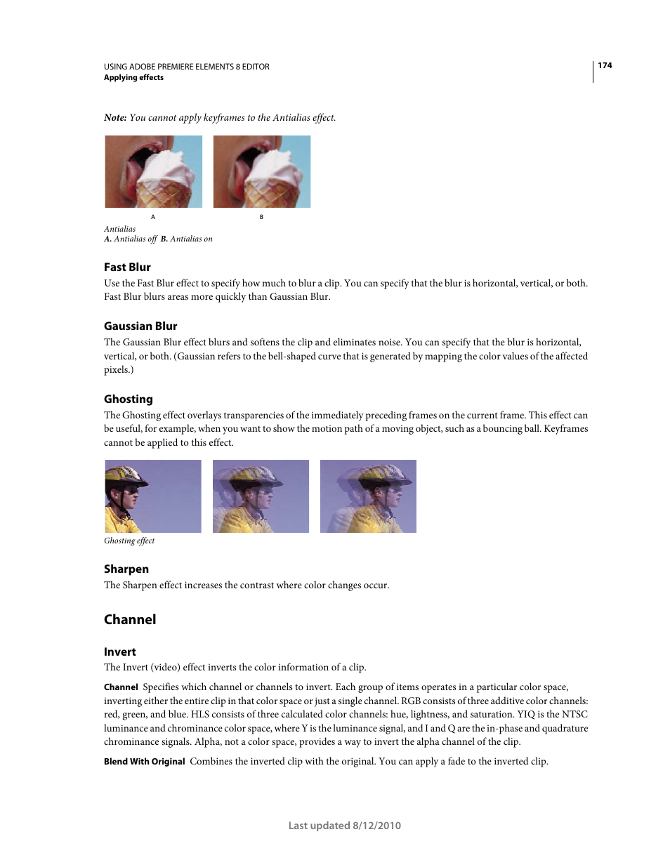 Fast blur, Gaussian blur, Ghosting | Sharpen, Channel, Invert | Adobe Premiere Elements 8 User Manual | Page 179 / 313