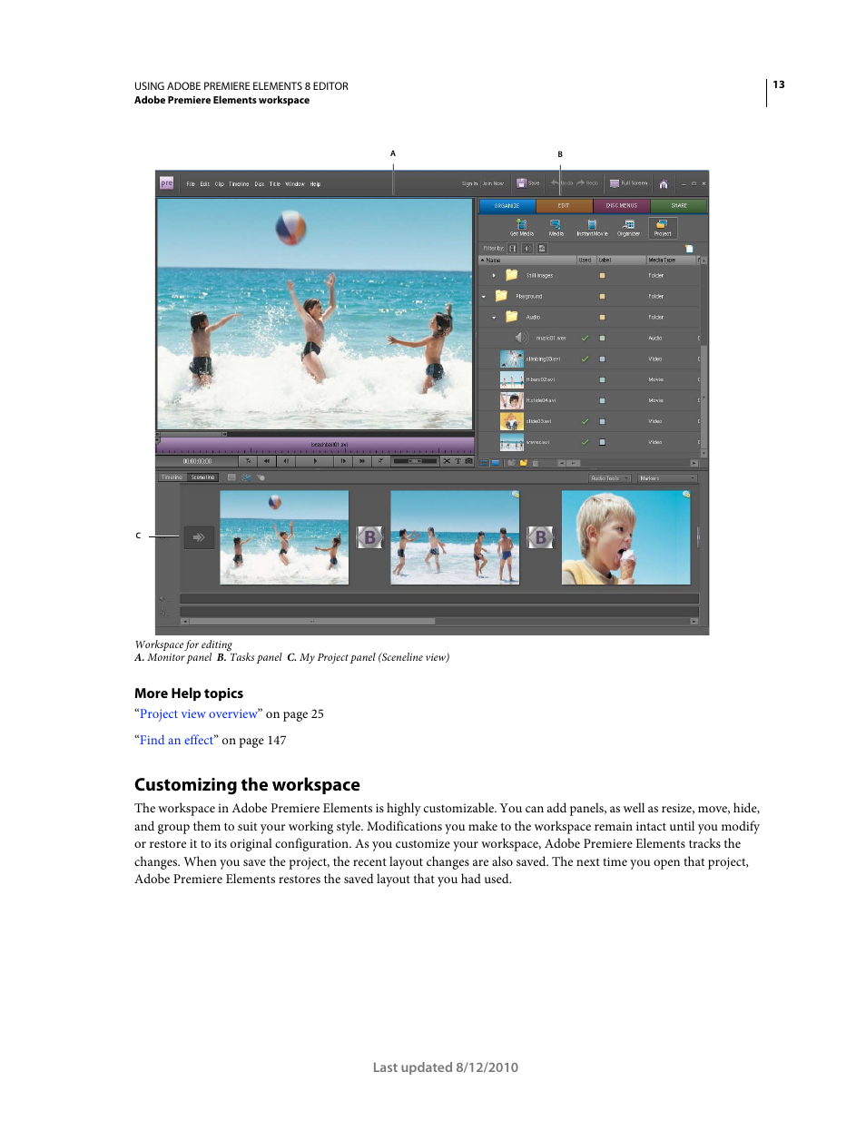 Customizing the workspace | Adobe Premiere Elements 8 User Manual | Page 18 / 313