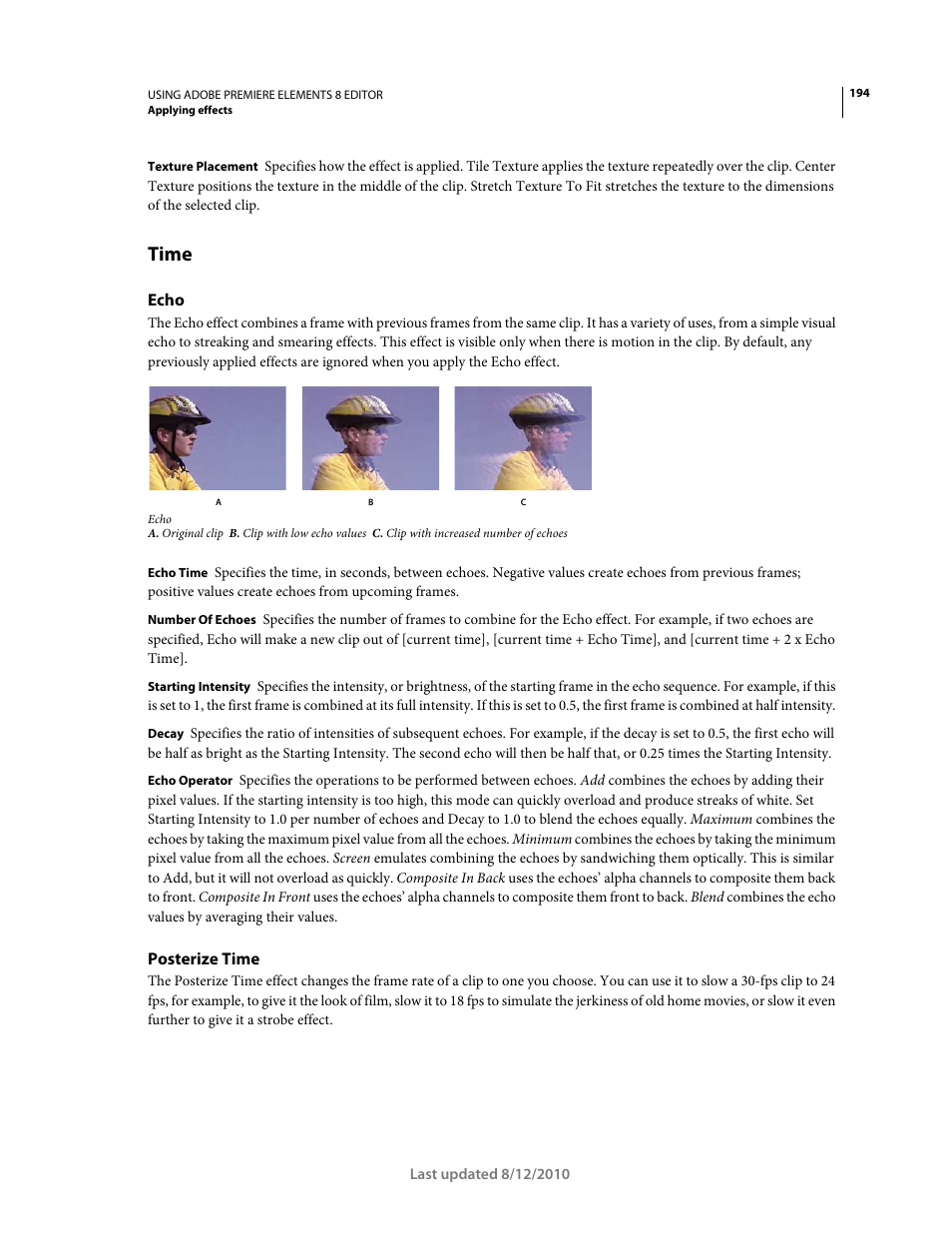 Time, Echo, Posterize time | Adobe Premiere Elements 8 User Manual | Page 199 / 313