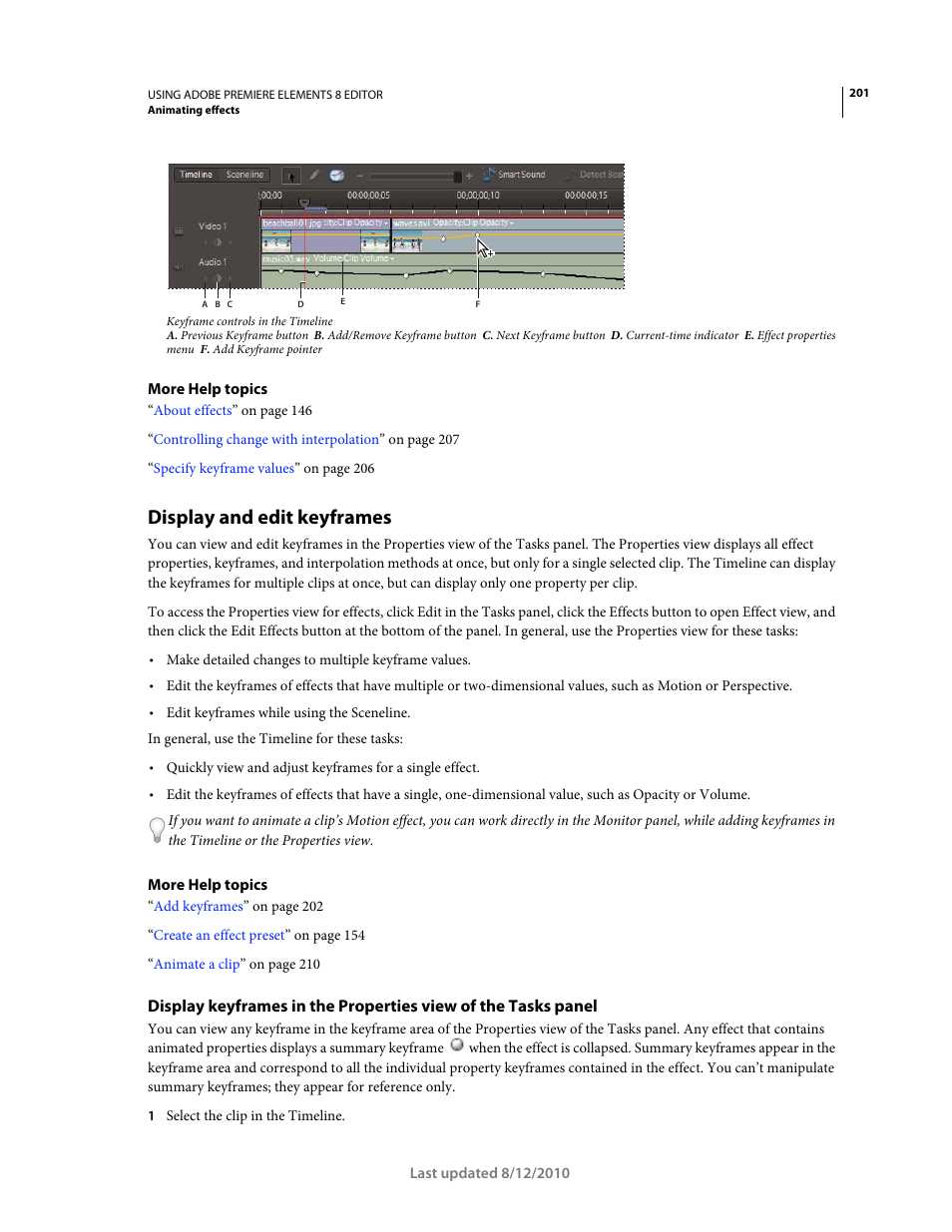 Display and edit keyframes | Adobe Premiere Elements 8 User Manual | Page 206 / 313