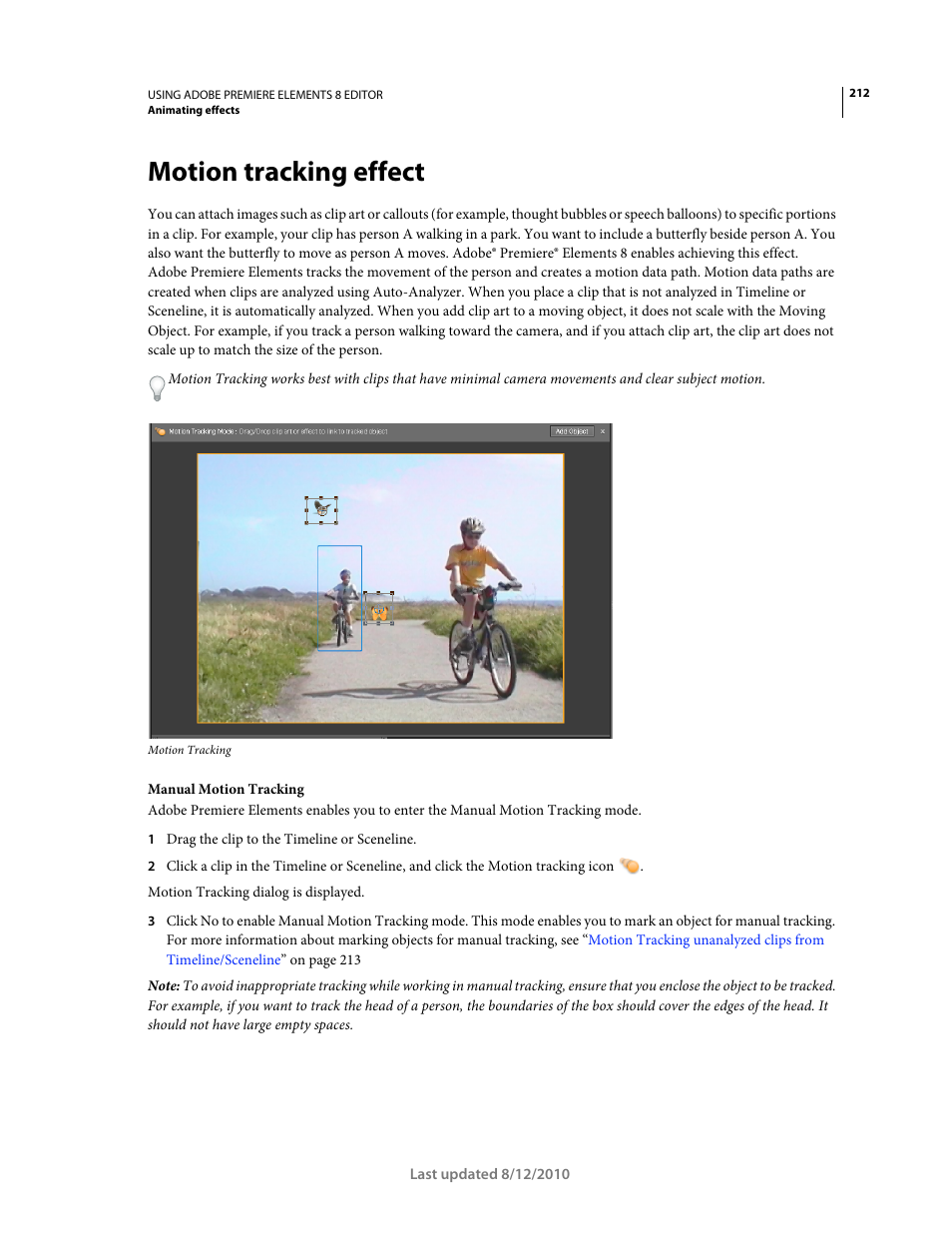 Motion tracking effect, Motion, Tracking effect | Adobe Premiere Elements 8 User Manual | Page 217 / 313