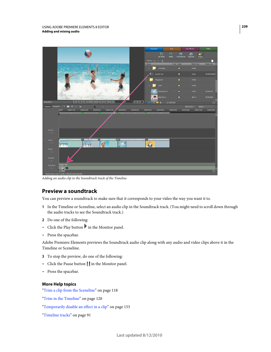 Preview a soundtrack | Adobe Premiere Elements 8 User Manual | Page 244 / 313