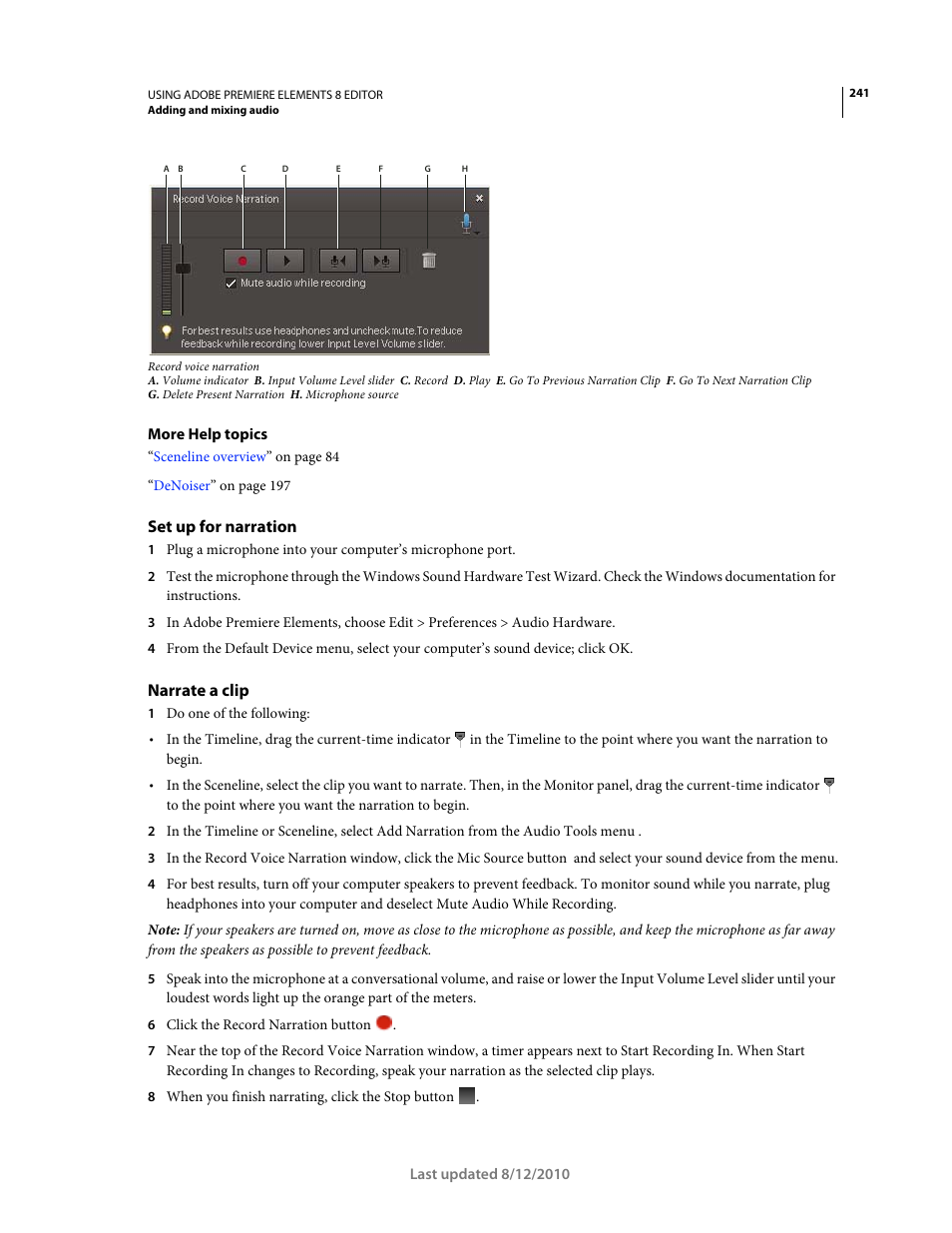 Set up for narration, Narrate a clip | Adobe Premiere Elements 8 User Manual | Page 246 / 313