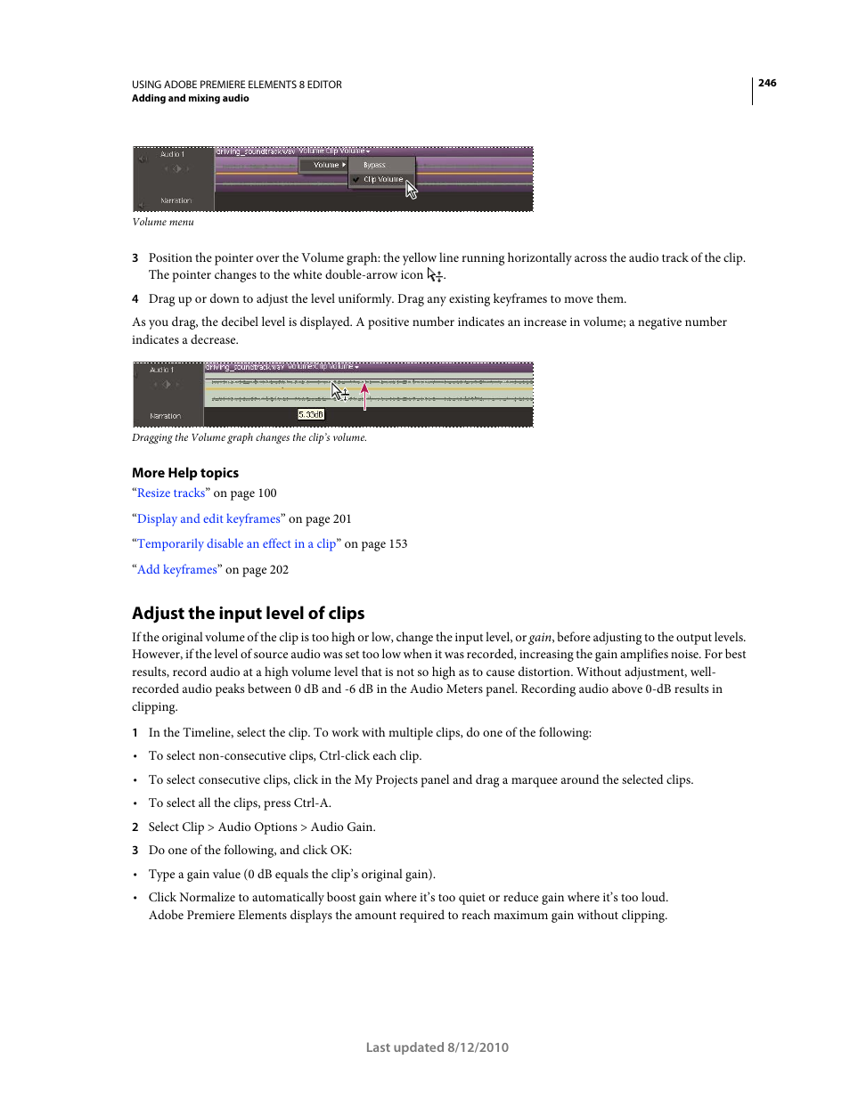 Adjust the input level of clips | Adobe Premiere Elements 8 User Manual | Page 251 / 313