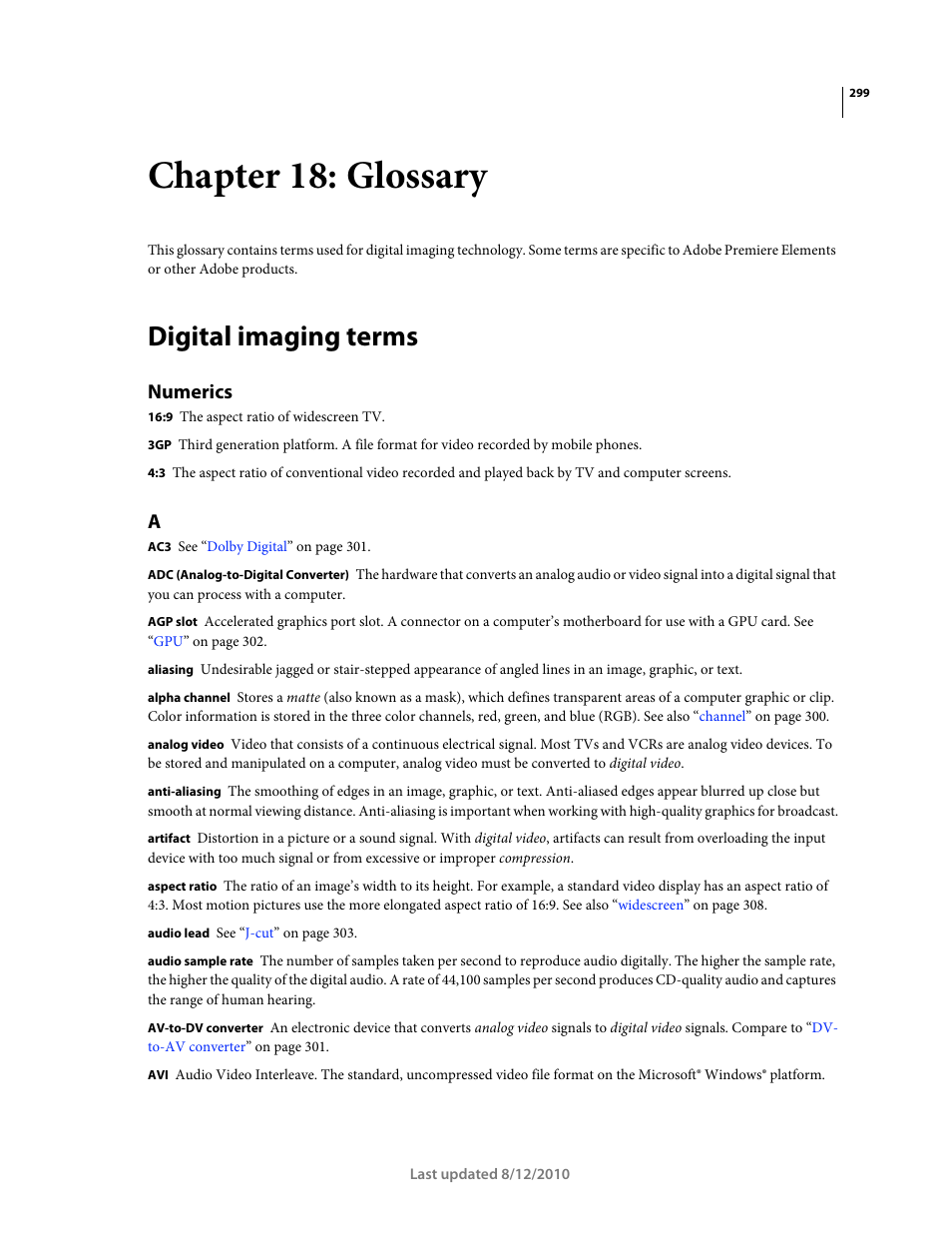 Chapter 18: glossary, Digital imaging terms, Numerics | Adobe Premiere Elements 8 User Manual | Page 304 / 313