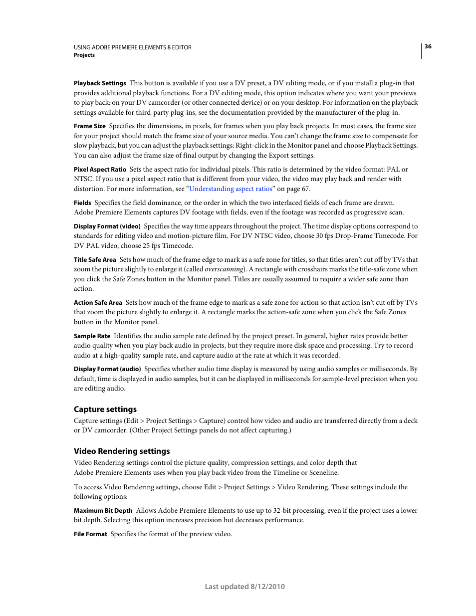 Capture settings, Video rendering settings | Adobe Premiere Elements 8 User Manual | Page 41 / 313