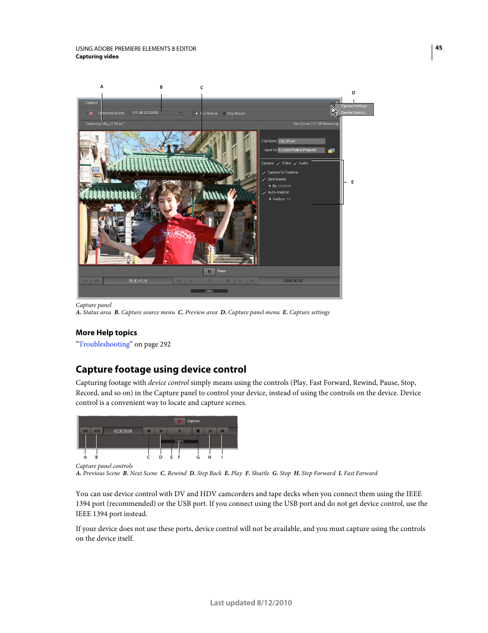 Capture footage using device control, More help topics | Adobe Premiere Elements 8 User Manual | Page 50 / 313