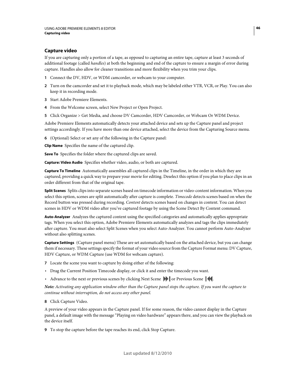 Capture video | Adobe Premiere Elements 8 User Manual | Page 51 / 313