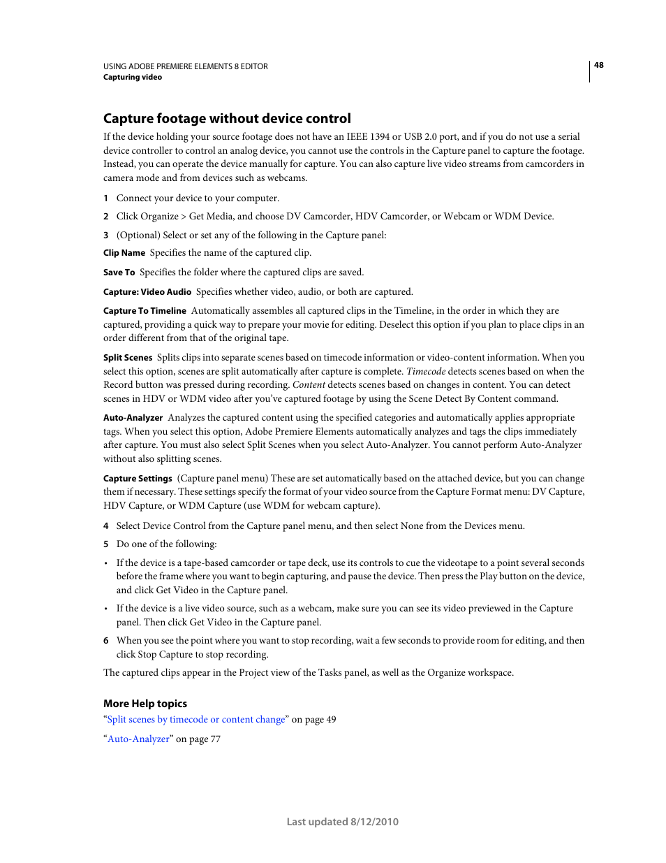 Capture footage without device control | Adobe Premiere Elements 8 User Manual | Page 53 / 313