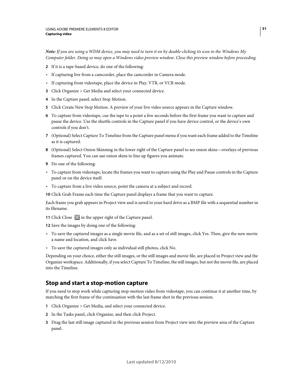 Stop and start a stop-motion capture | Adobe Premiere Elements 8 User Manual | Page 56 / 313