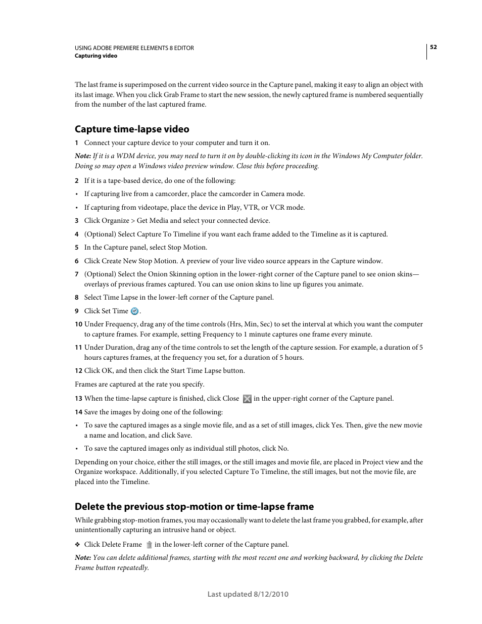 Capture time-lapse video | Adobe Premiere Elements 8 User Manual | Page 57 / 313