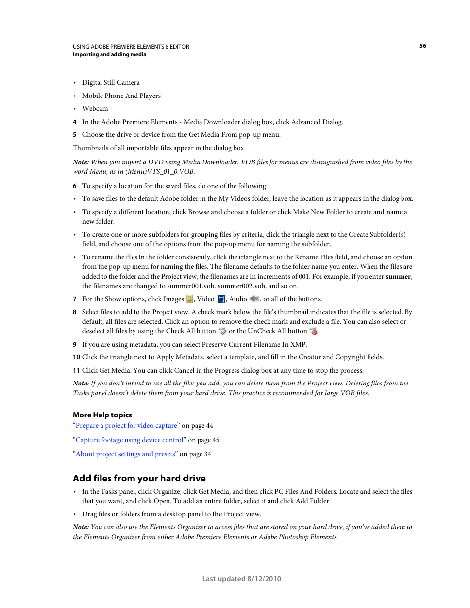 Add files from your hard drive | Adobe Premiere Elements 8 User Manual | Page 61 / 313