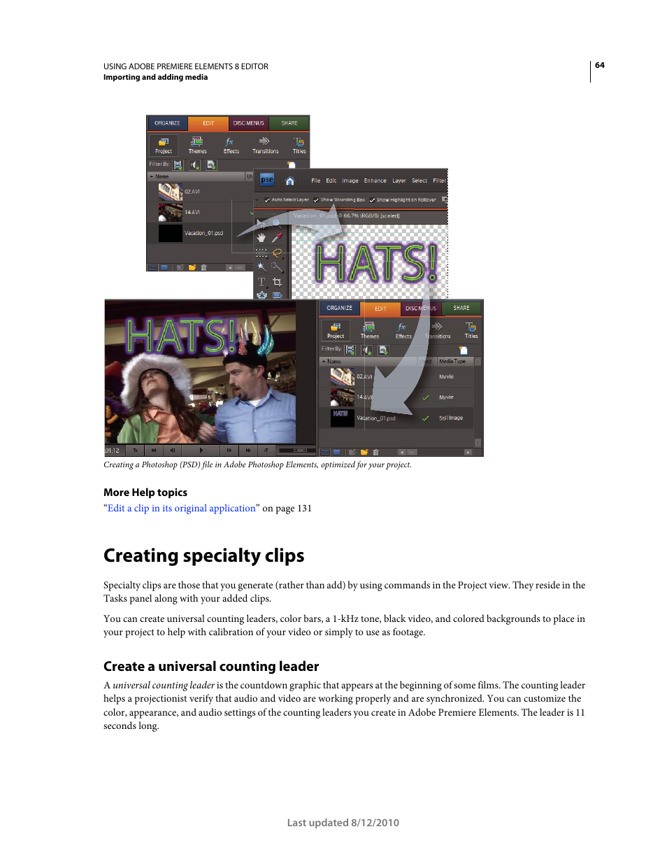Creating specialty clips, Create a universal counting leader | Adobe Premiere Elements 8 User Manual | Page 69 / 313