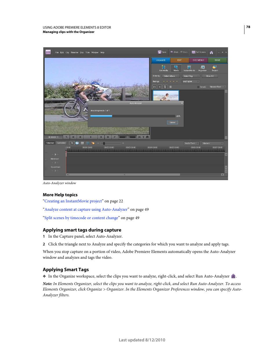 Applying smart tags during capture, Applying smart tags | Adobe Premiere Elements 8 User Manual | Page 83 / 313