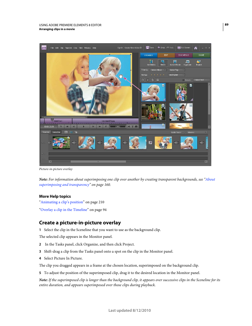 Create a picture-in-picture overlay | Adobe Premiere Elements 8 User Manual | Page 94 / 313