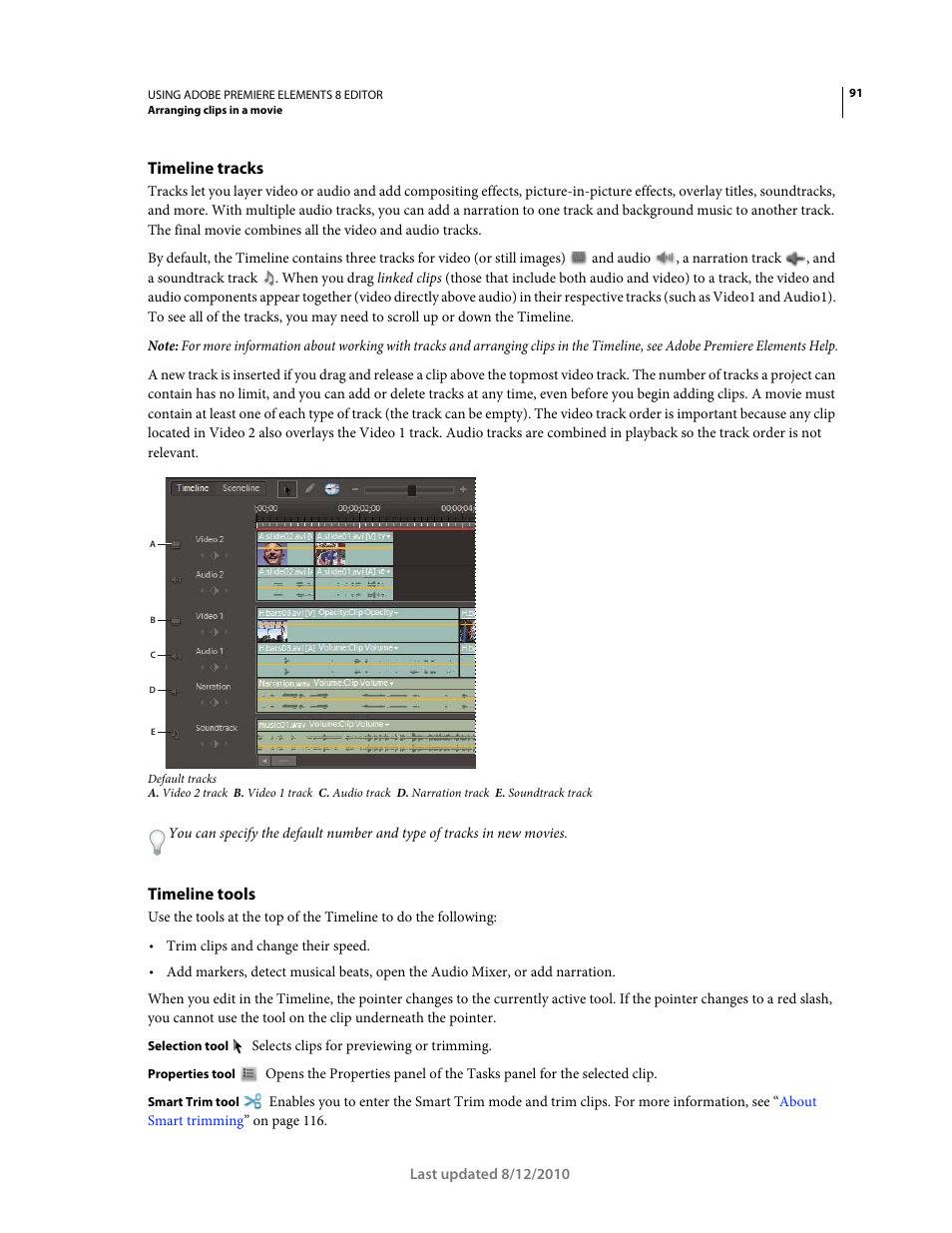 Timeline tracks, Timeline tools | Adobe Premiere Elements 8 User Manual | Page 96 / 313