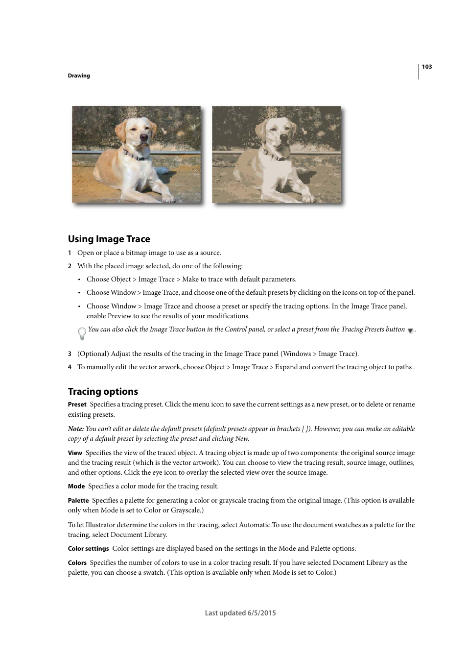 Using image trace, Tracing options | Adobe Illustrator CC 2015 User Manual | Page 108 / 556