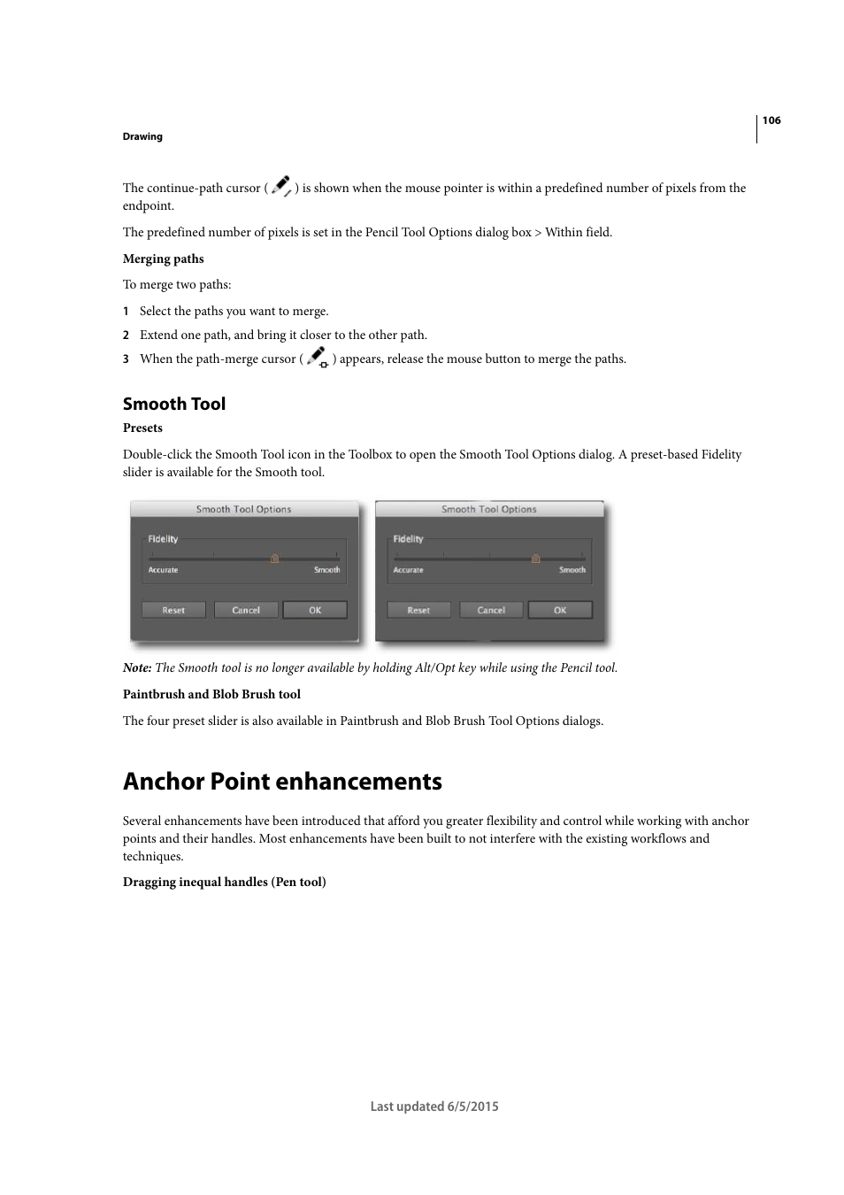 Smooth tool, Anchor point enhancements | Adobe Illustrator CC 2015 User Manual | Page 111 / 556