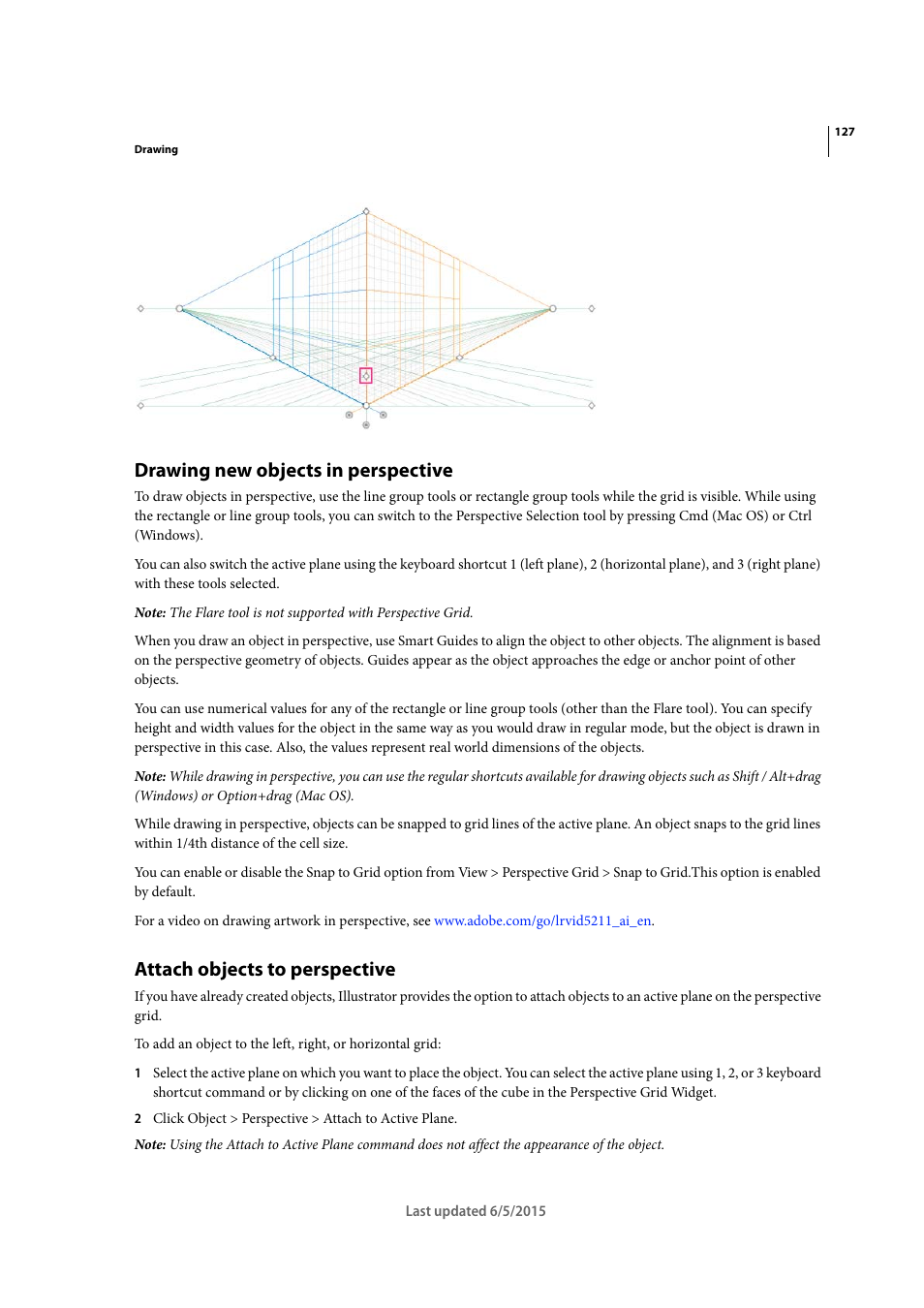 Drawing new objects in perspective, Attach objects to perspective | Adobe Illustrator CC 2015 User Manual | Page 132 / 556