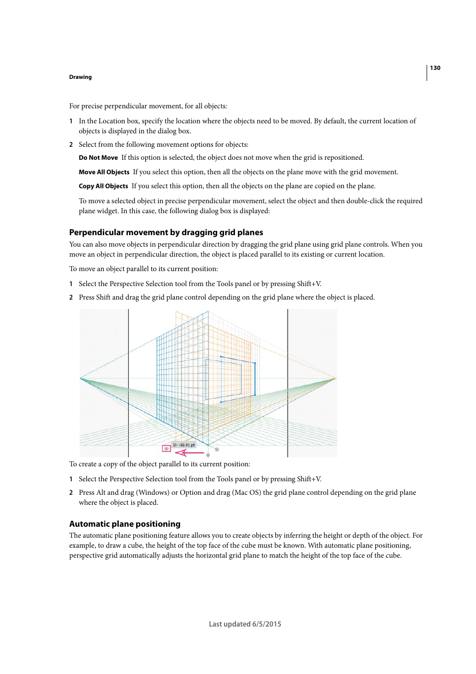 Perpendicular movement by dragging grid planes, Automatic plane positioning | Adobe Illustrator CC 2015 User Manual | Page 135 / 556