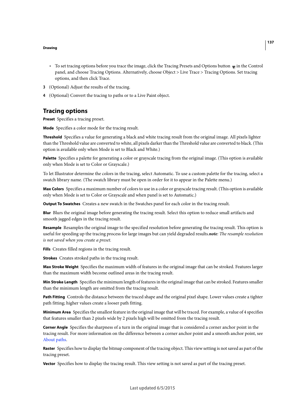 Tracing options | Adobe Illustrator CC 2015 User Manual | Page 142 / 556