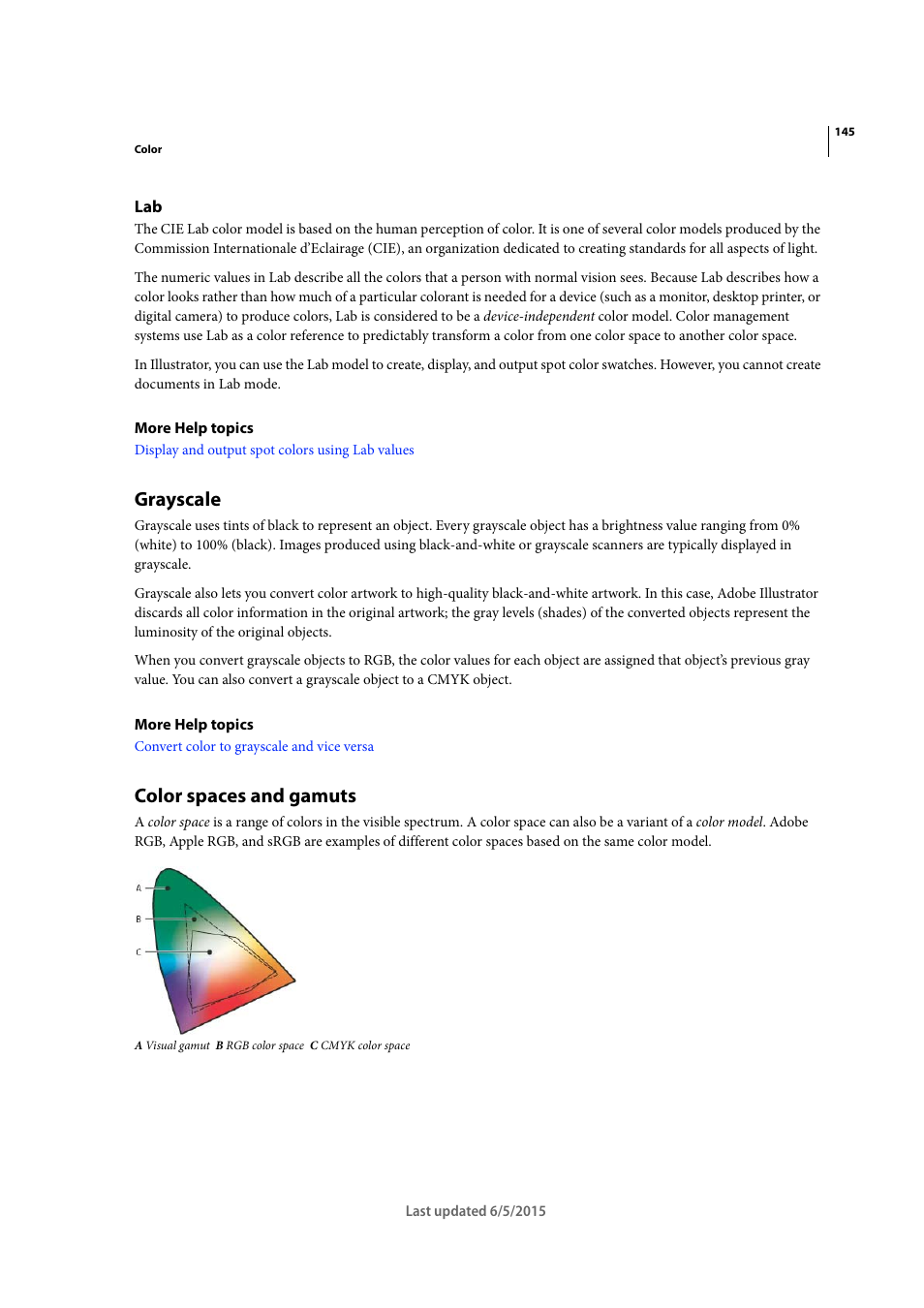 Grayscale, Color spaces and gamuts | Adobe Illustrator CC 2015 User Manual | Page 150 / 556