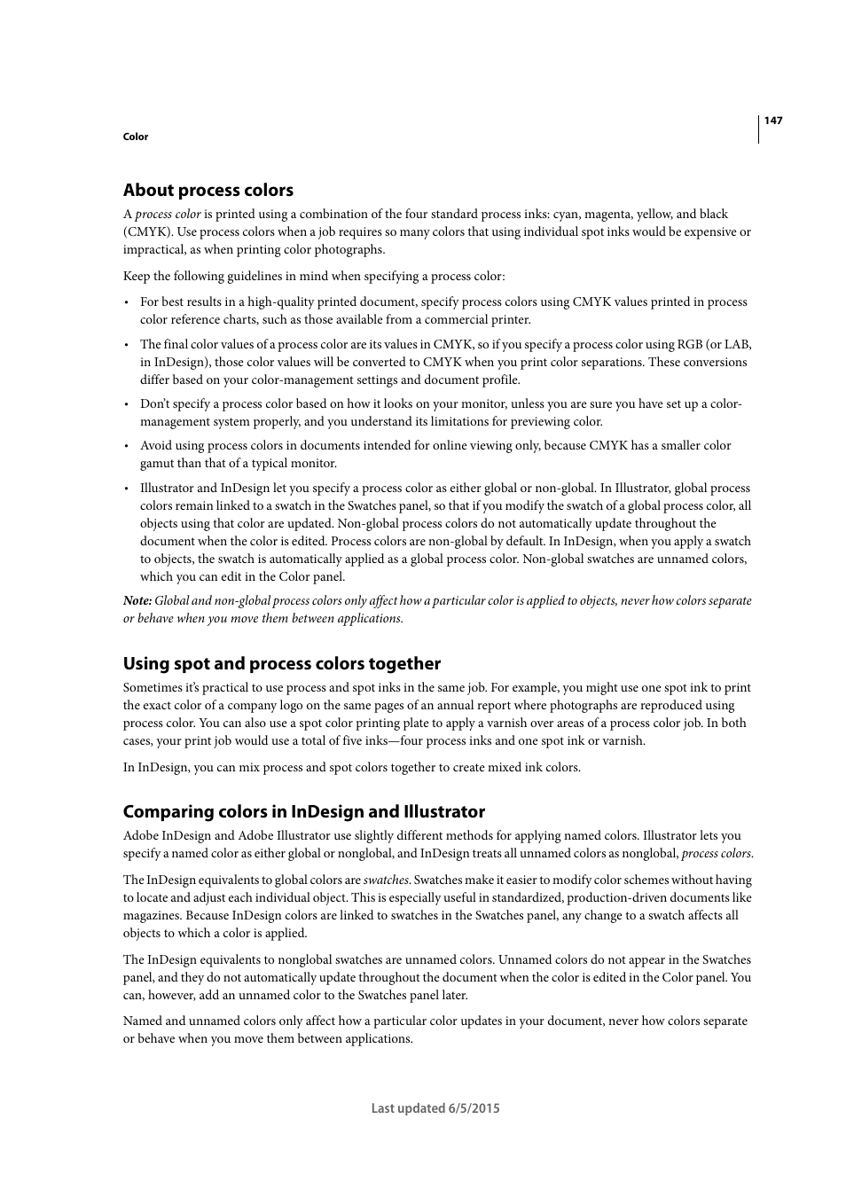 About process colors, Using spot and process colors together, Comparing colors in indesign and illustrator | Adobe Illustrator CC 2015 User Manual | Page 152 / 556