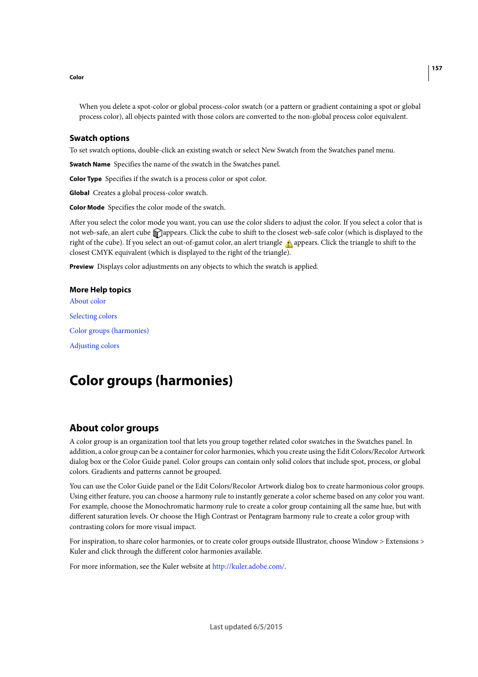 Swatch options, Color groups (harmonies), About color groups | Adobe Illustrator CC 2015 User Manual | Page 162 / 556