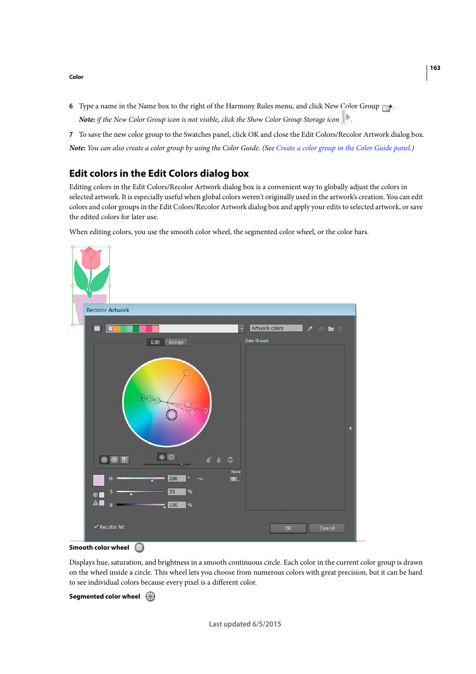 Edit colors in the edit colors dialog box, Edit colors in the edit colors, Dialog box | Adobe Illustrator CC 2015 User Manual | Page 168 / 556